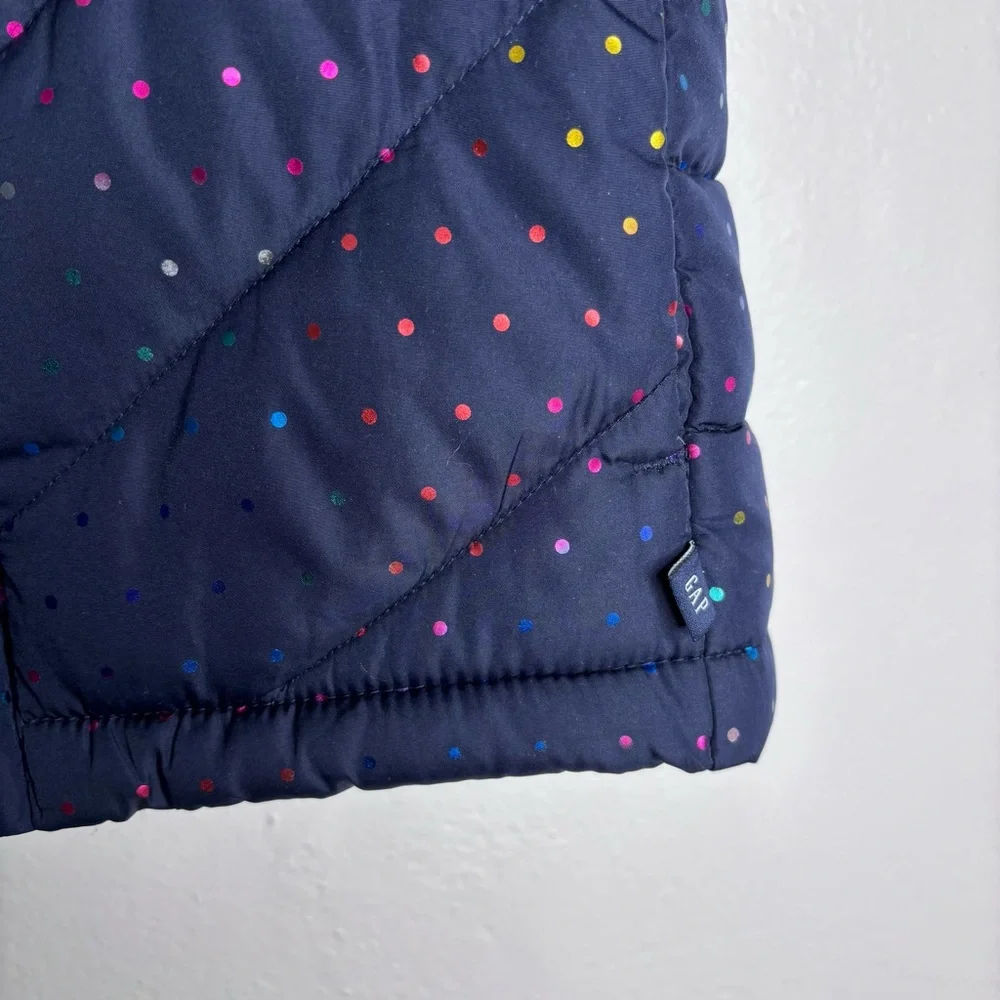 Gap Kids Cold Control Metallic Rainbow Dot Navy Puffer Vest size M EUC